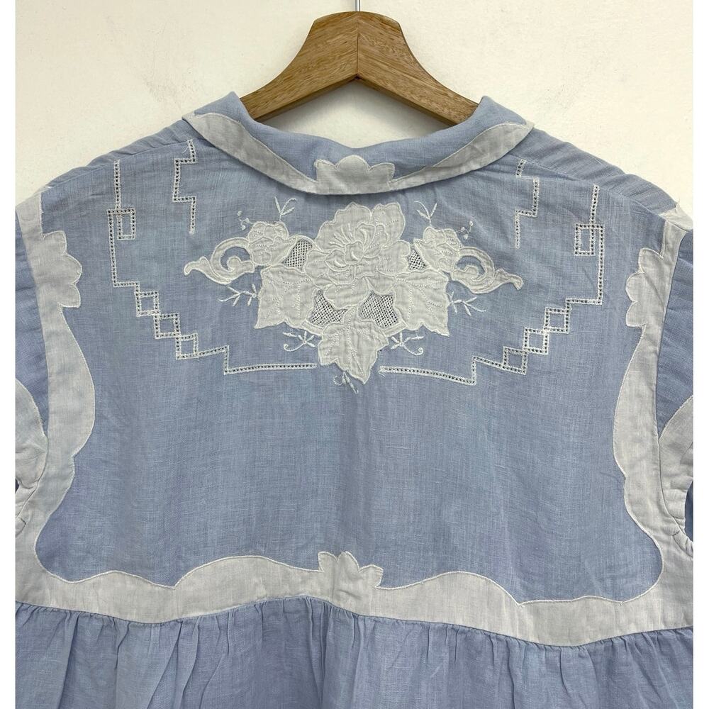 LIKE NEW Anthropologie Light Blue and Cream Short Sleeve Peplum Button Top - Picture 6 of 14